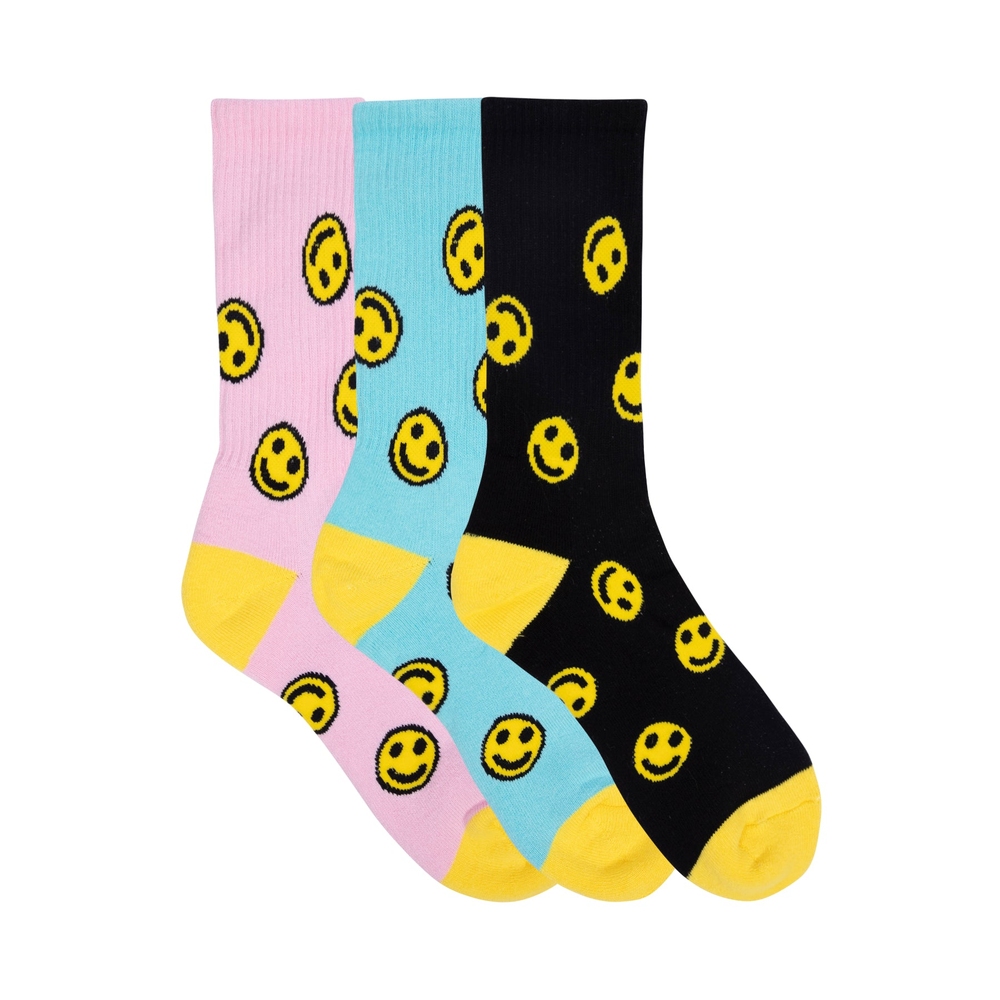 HAPPY LOGO SOCK 3PK Pink/Blue/Black