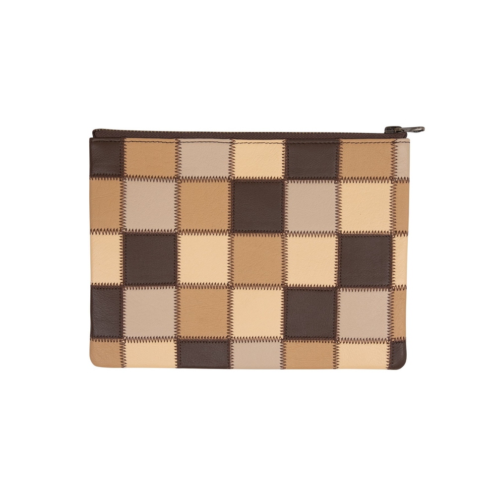 LEATHER PATCHWORK POUCH Brown