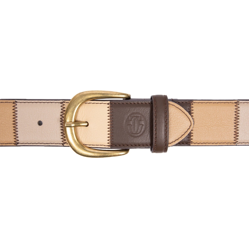 LEATHER PATCHWORK BELT Brown