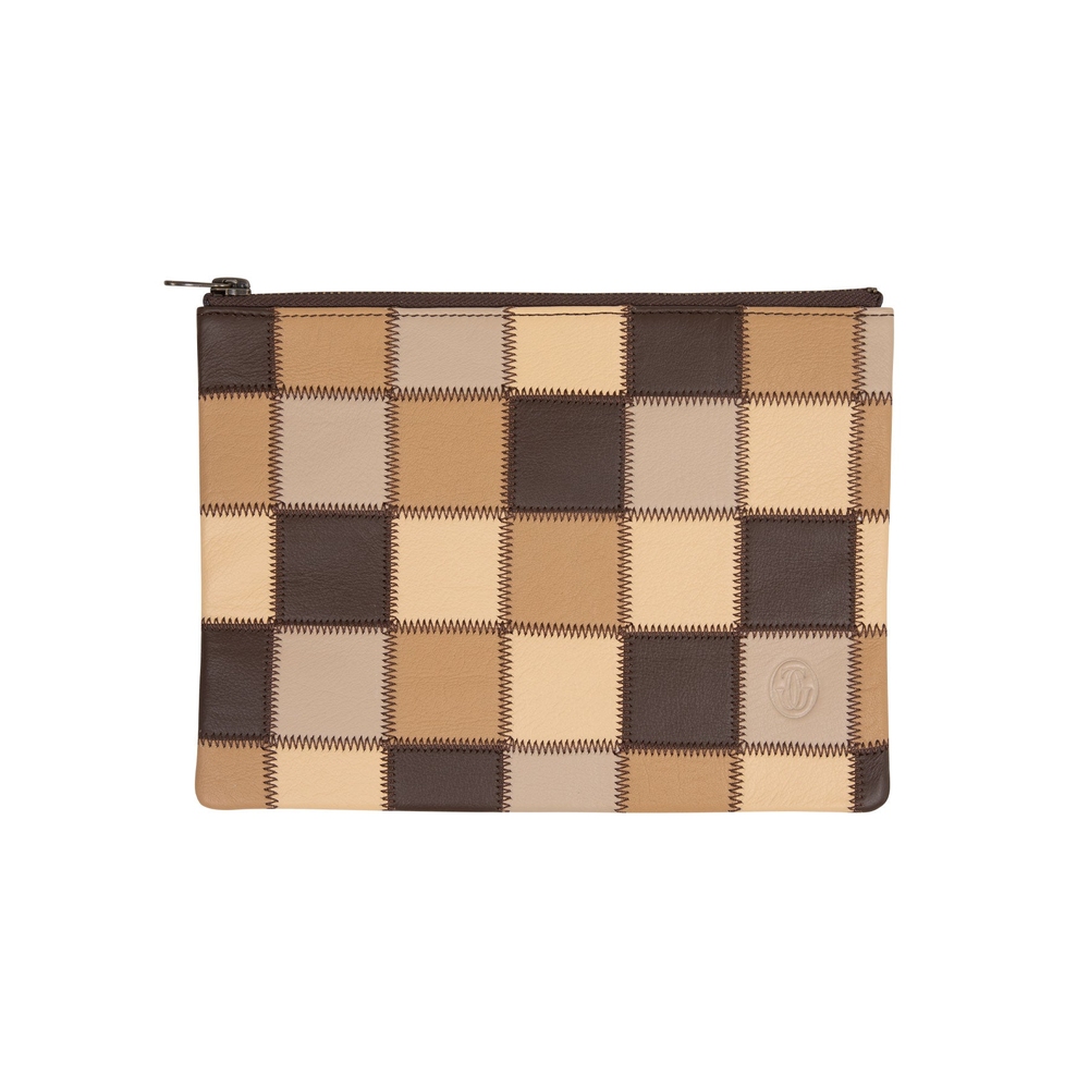 LEATHER PATCHWORK POUCH Brown