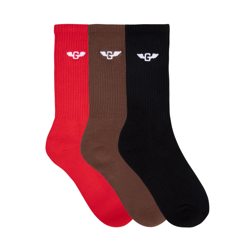 G-WING SOCKS 3PK Red/Brown/Black