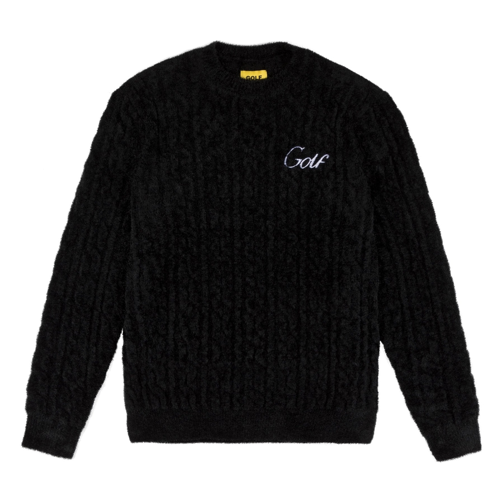 STRETCH TERRY CABLE SWEATER Black