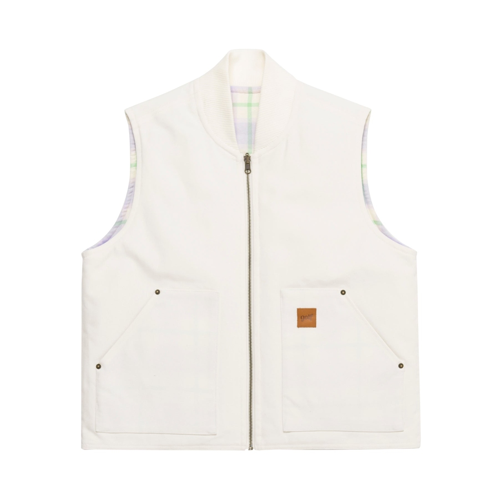 CANVAS REVERSIBLE WORK VEST Ivory/Purple/Green