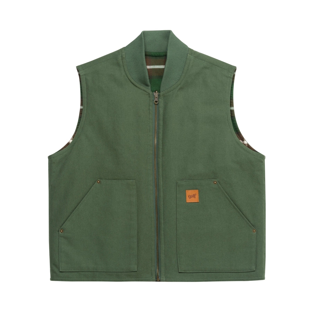 CANVAS REVERSIBLE WORK VEST Ivory/Green/Brown