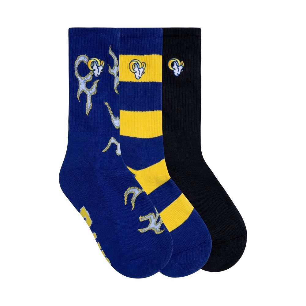 RAMS 3PK SOCKS Royal Blue Flame, Dandelion/Royal Blue, Stretch Limo