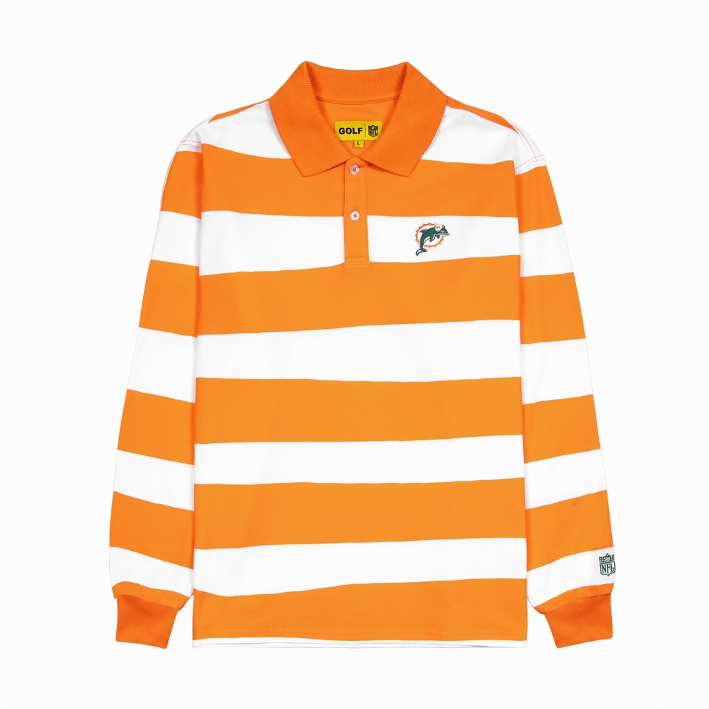 DOLPHINS LONG SLEEVE POLO Bright White/Red Orange