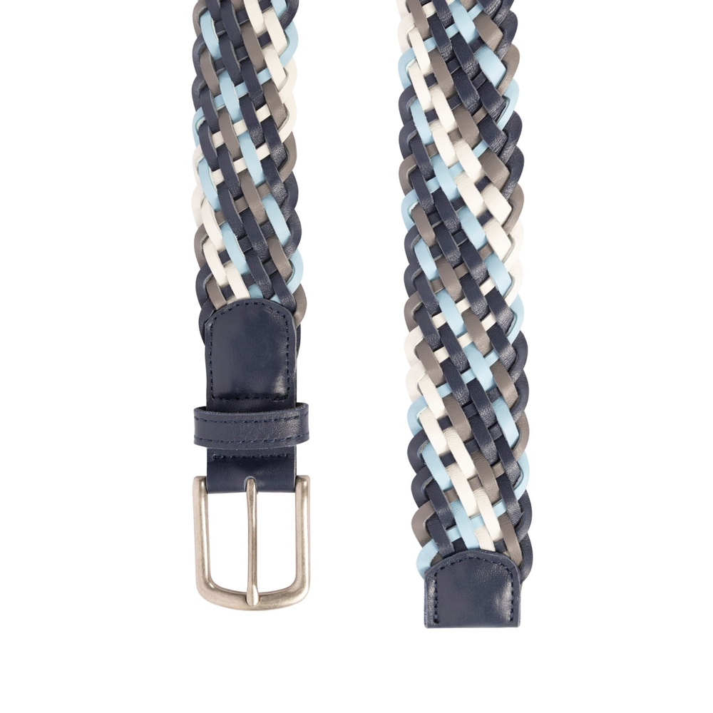 MULTICOLOR LEATHER BRAIDED BELT Blue