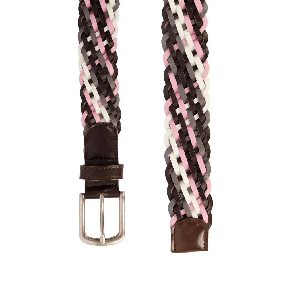 MULTICOLOR LEATHER BRAIDED BELT Brown