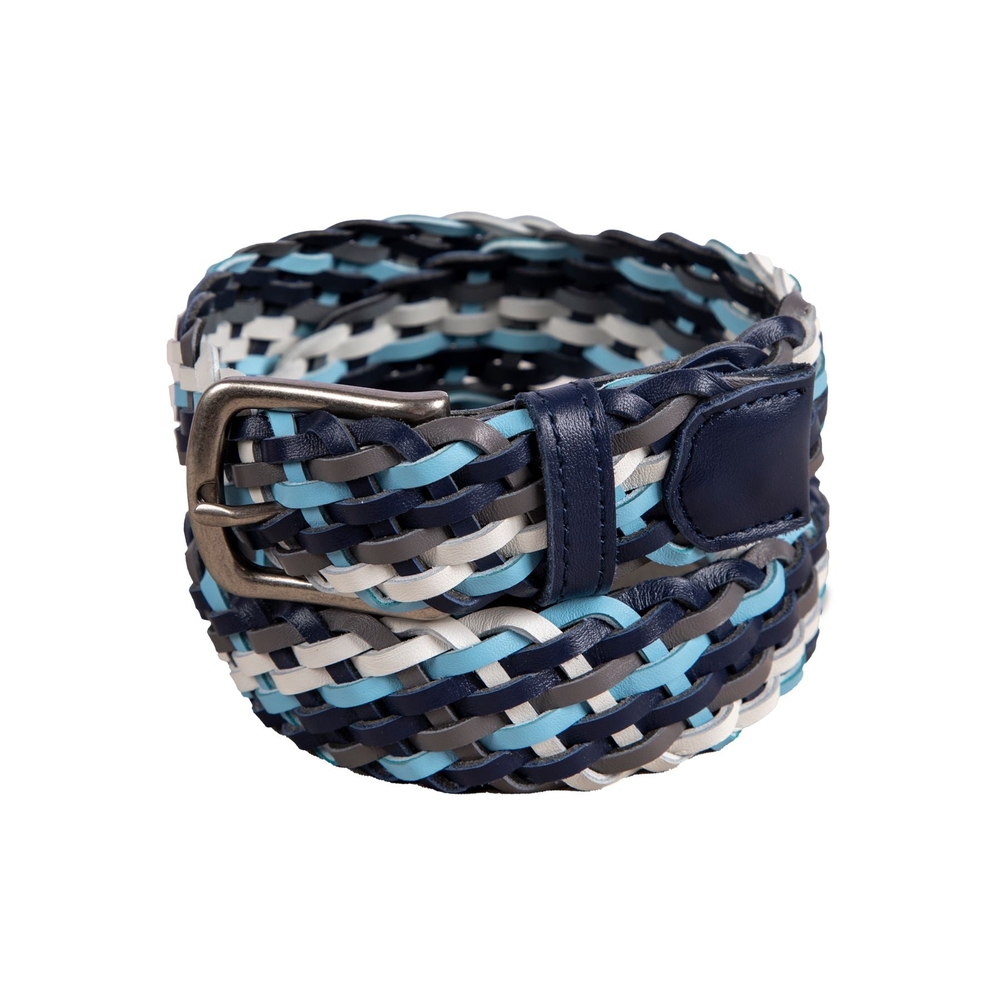 MULTICOLOR LEATHER BRAIDED BELT Blue