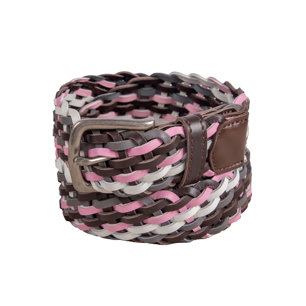 MULTICOLOR LEATHER BRAIDED BELT Brown