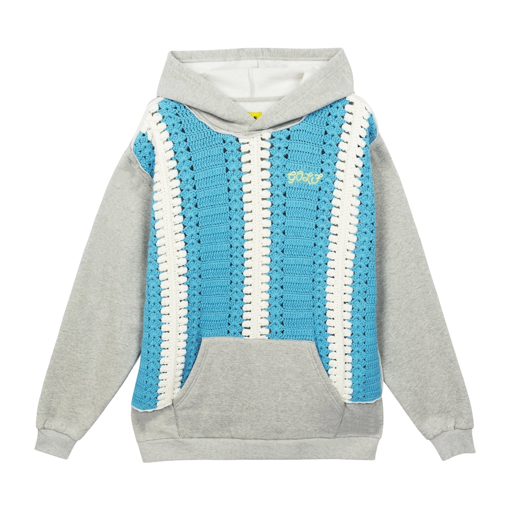 CROCHET FRONT HOODIE Heather Grey